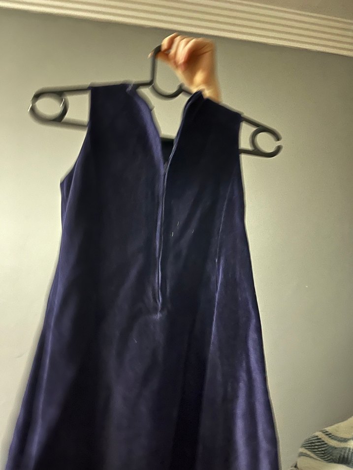 Lacivert Midi Gotik Yaka Fırfırlı Elbise - Görsel 2