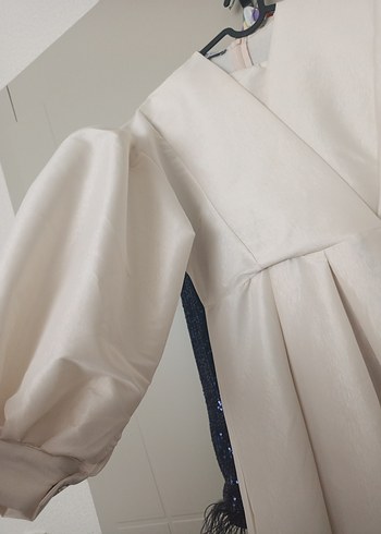 Beyaz Uzun Kollu Modern Klasik Kadın Elbise - Görsel 4