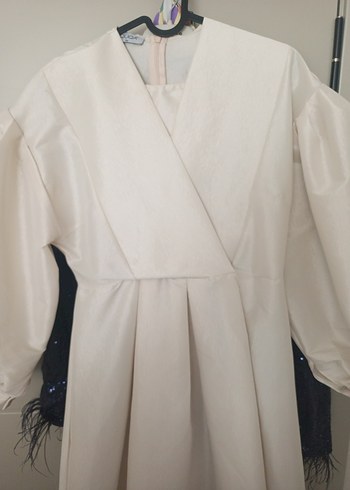 Beyaz Uzun Kollu Modern Klasik Kadın Elbise - Görsel 10