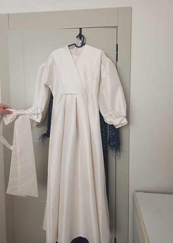 Beyaz Uzun Kollu Modern Klasik Kadın Elbise - Görsel 3