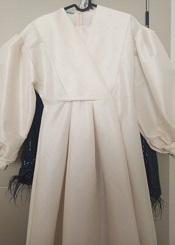 Beyaz Uzun Kollu Modern Klasik Kadın Elbise - Görsel 9