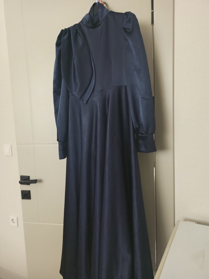 Lacivert Uzun Kollu abi'ye elbise - Görsel 2