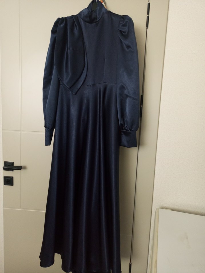 Lacivert Uzun Kollu abi'ye elbise - Görsel 4