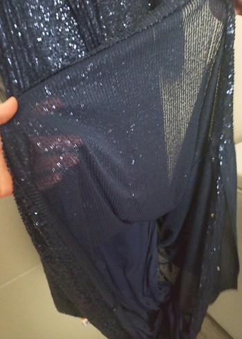 Parlak Lacivert Uzun Kollu V Yaka Elbise - Görsel 2