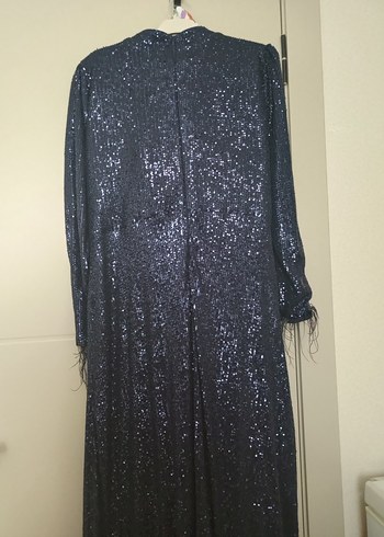 Parlak Lacivert Uzun Kollu V Yaka Elbise - Görsel 5