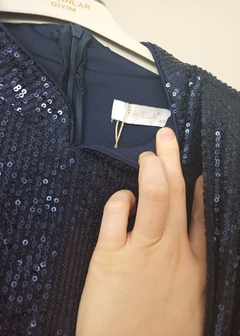 Parlak Lacivert Uzun Kollu V Yaka Elbise - Görsel 7