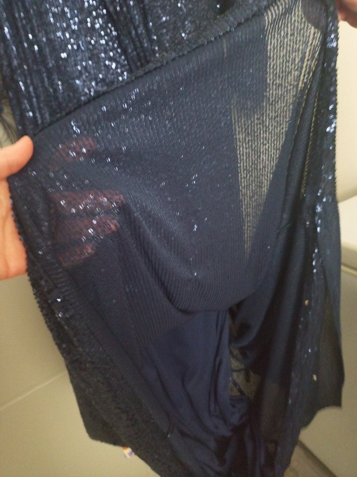 Parlak Lacivert Uzun Kollu V Yaka Elbise - Görsel 2