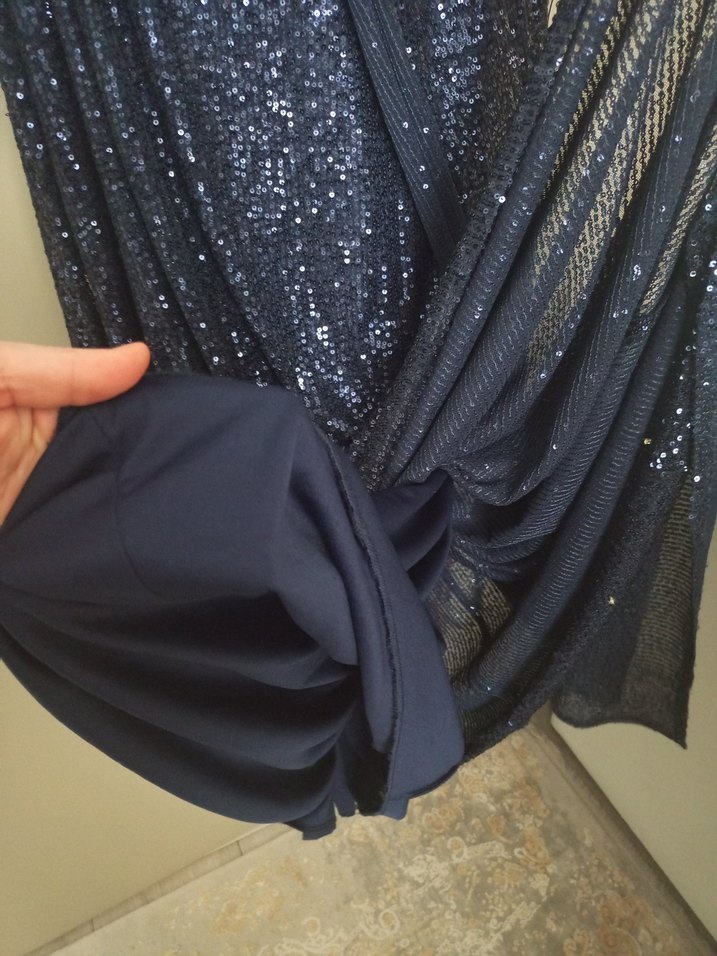 Parlak Lacivert Uzun Kollu V Yaka Elbise - Görsel 3