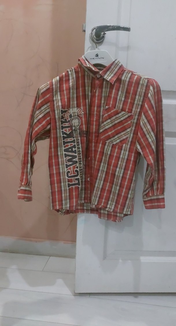 Erkek Çocuk Kırmızı Uzun Kollu Kareli Gömlek - Görsel 2