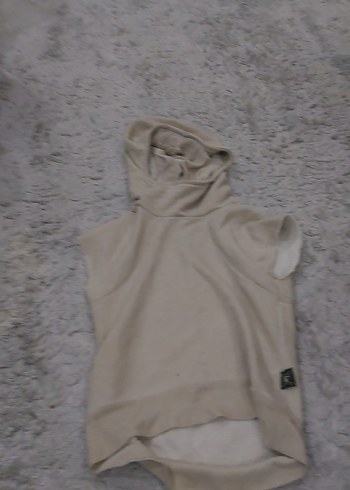 Kapüşonlu Kolsuz Bej Sweatshirt - Görsel 2