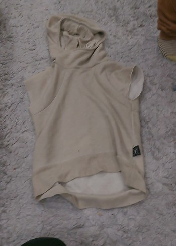 Kapüşonlu Kolsuz Bej Sweatshirt - Görsel 3