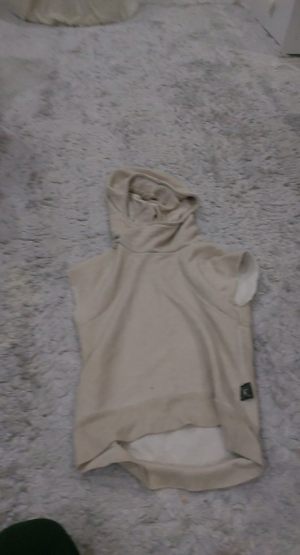 Kapüşonlu Kolsuz Bej Sweatshirt - Görsel 2