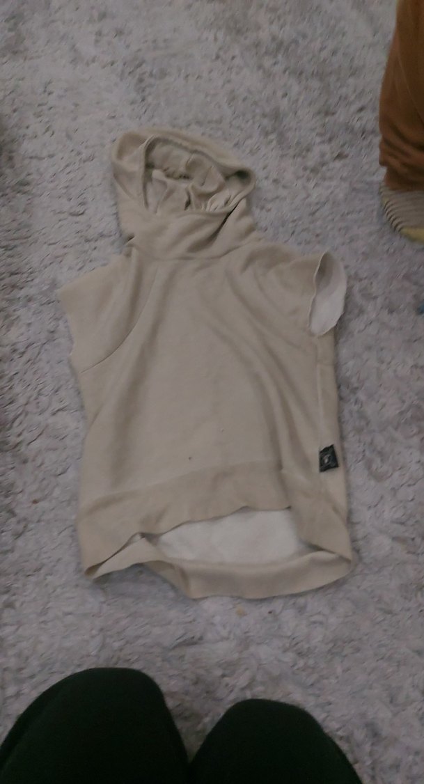 Kapüşonlu Kolsuz Bej Sweatshirt - Görsel 3