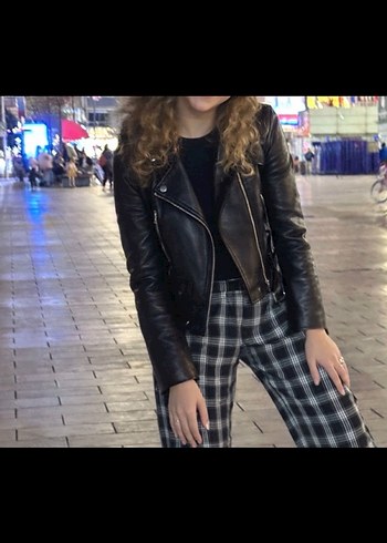 Zara Siyah Deri Biker Ceket - Görsel 5