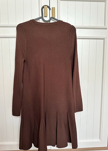 Düğmeli Kahverengi Midi Triko Elbise - Görsel 3