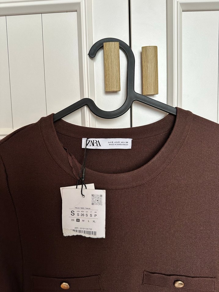 Düğmeli Kahverengi Midi Triko Elbise - Görsel 2