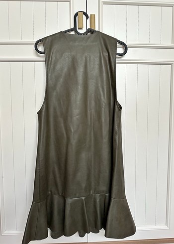 Düğmeli Kahverengi Deri Kadın Elbise - Görsel 3