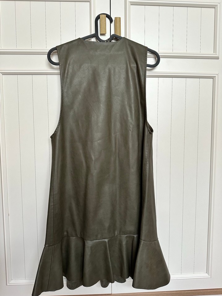 Düğmeli Kahverengi Deri Kadın Elbise - Görsel 3