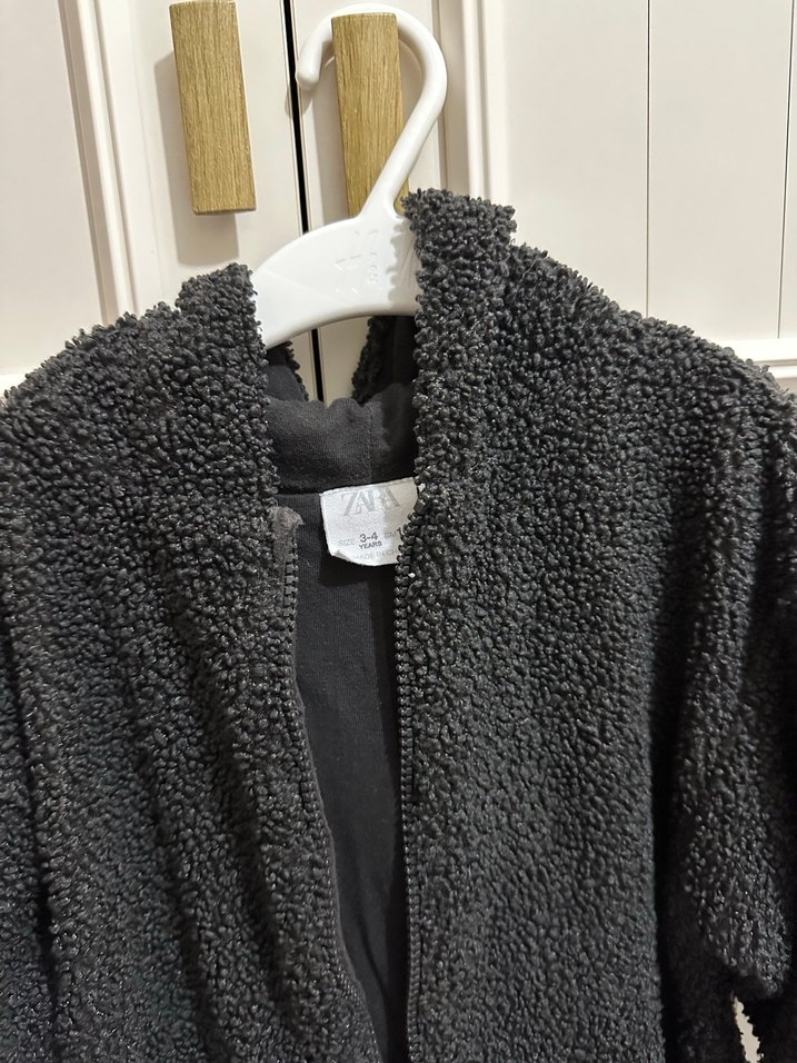 Siyah Peluş Uzun Kaban Zara - Görsel 2