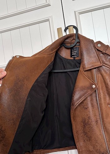 Kahverengi Deri Biker Ceket - Görsel 2