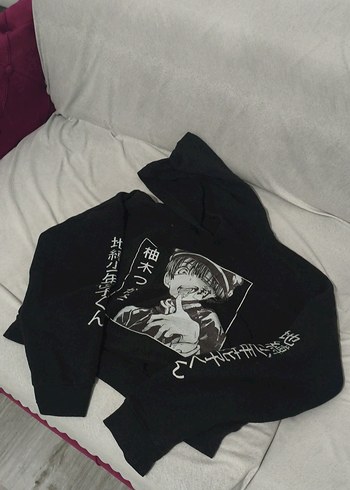 Unisex Siyah Baskılı Kapüşonlu Sweatshirt - Görsel 2