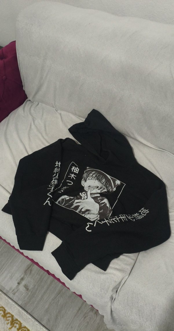 Unisex Siyah Baskılı Kapüşonlu Sweatshirt - Görsel 2