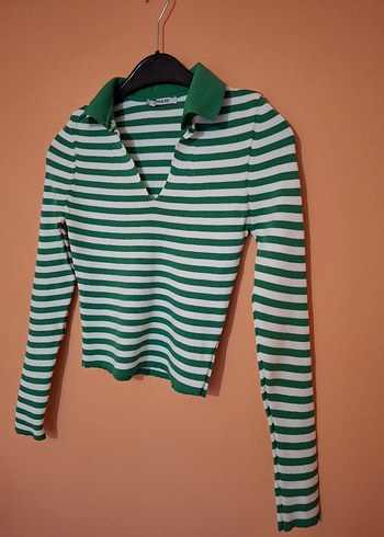 Yeşil Çizgili Uzun Kollu Kazak - Görsel 2