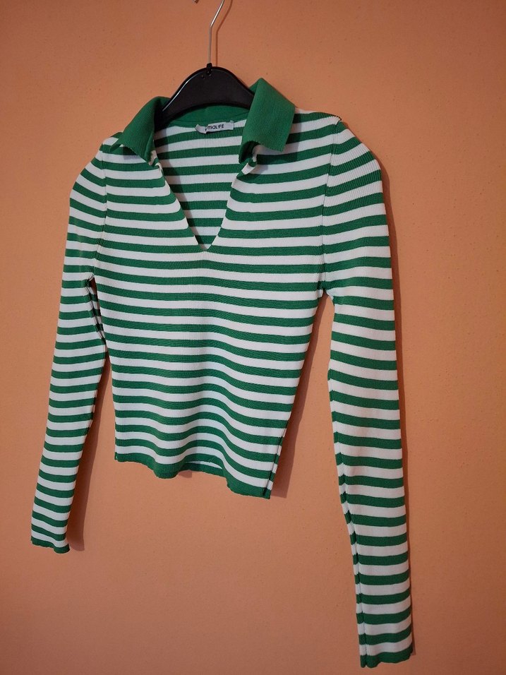 Yeşil Çizgili Uzun Kollu Kazak - Görsel 2