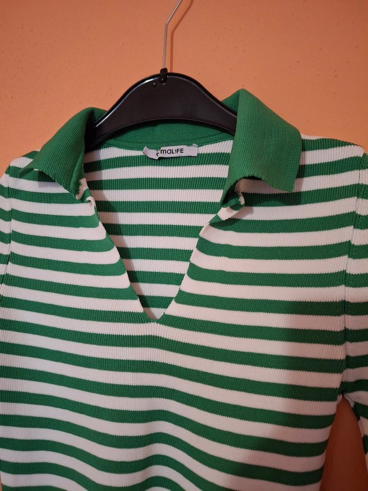 Yeşil Çizgili Uzun Kollu Kazak - Görsel 5