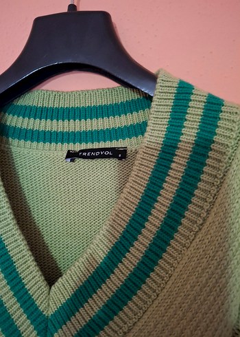 Kadın Triko V Yaka Yeşil Süveter - Görsel 2