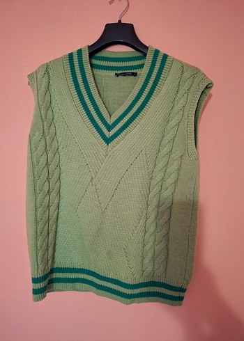 Kadın Triko V Yaka Yeşil Süveter - Görsel 3