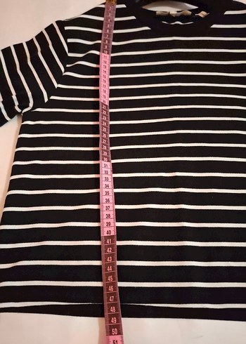 Siyah Beyaz Çizgili Kadın Tişört - Görsel 6