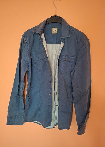 Düğmeli Mavi Denim Erkek Gömlek - Görsel 3