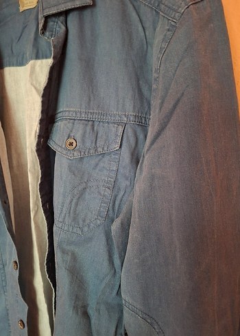 Düğmeli Mavi Denim Erkek Gömlek - Görsel 7