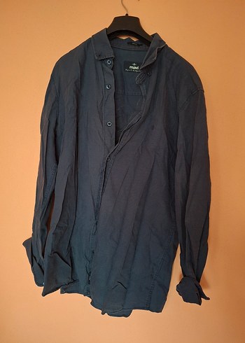 Düğmeli Mavi Denim Erkek Gömlek - Görsel 6