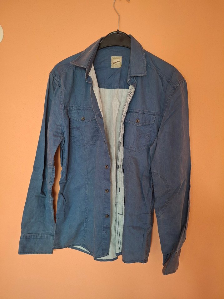 Düğmeli Mavi Denim Erkek Gömlek - Görsel 3