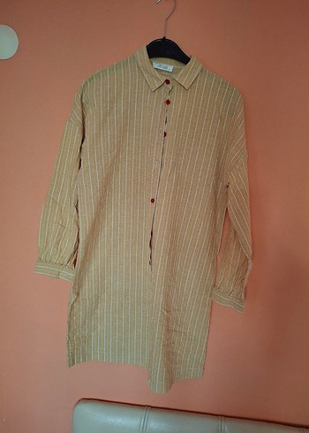 Bej Keten Düğmeli Bohem Kadın Gömlek - Görsel 5