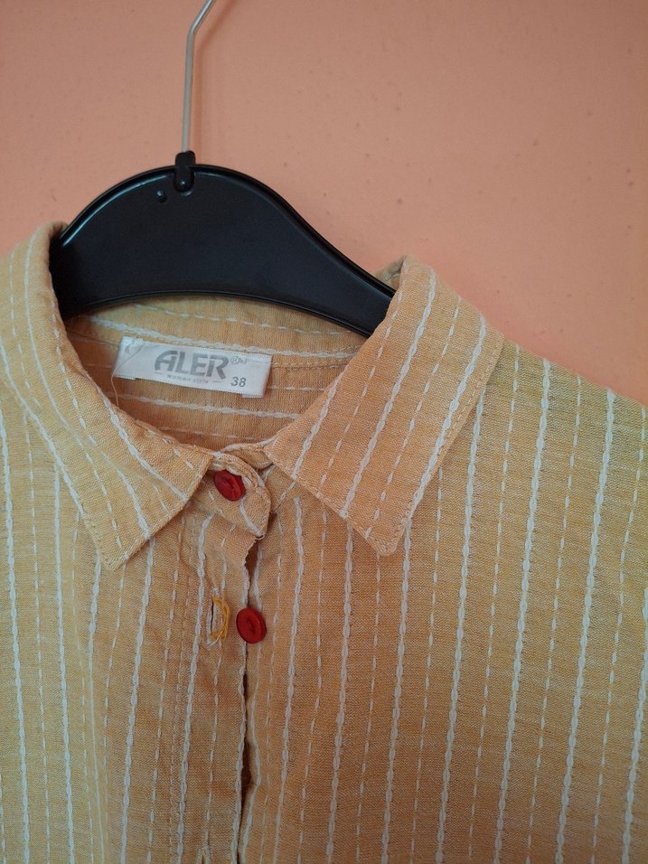 Bej Keten Düğmeli Bohem Kadın Gömlek - Görsel 3