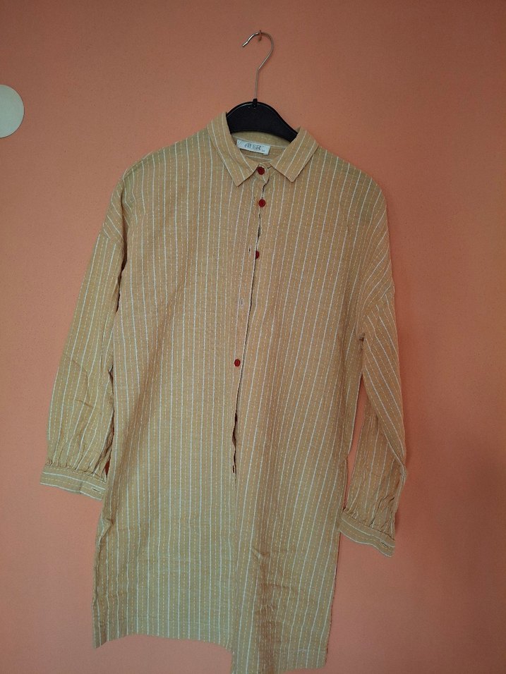 Bej Keten Düğmeli Bohem Kadın Gömlek - Görsel 4