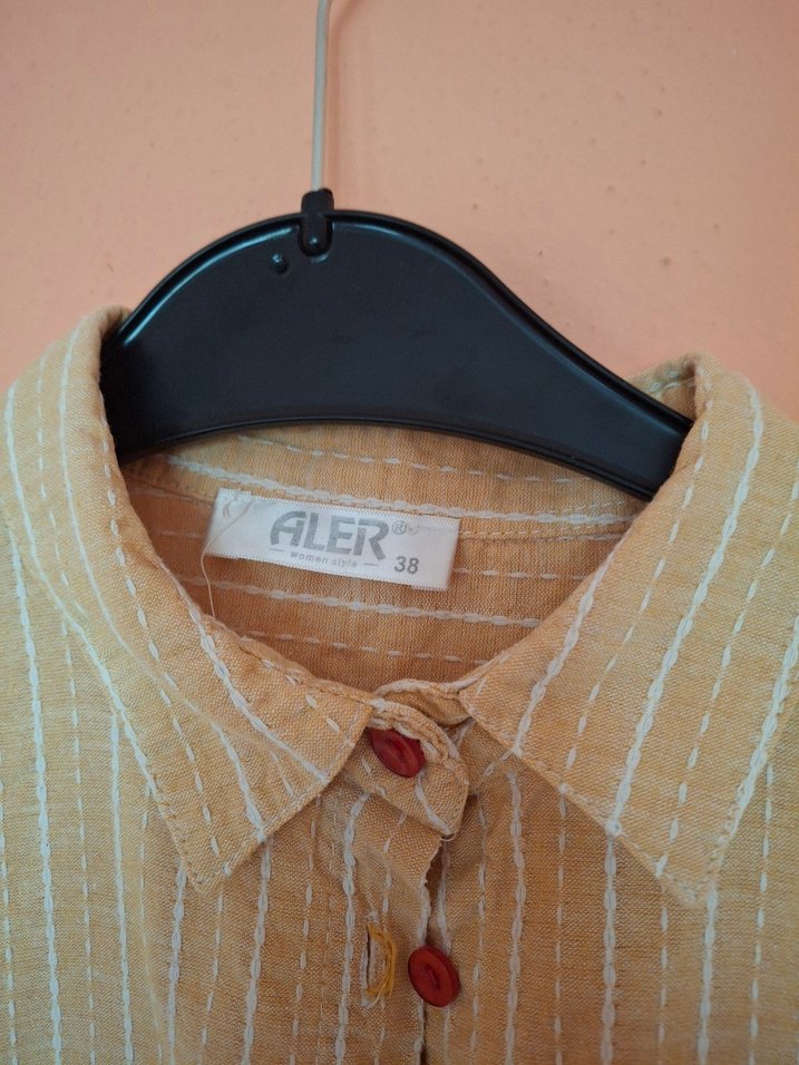 Bej Keten Düğmeli Bohem Kadın Gömlek - Görsel 2