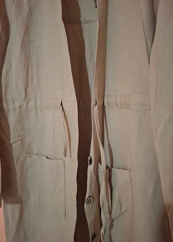 Düğmeli Bej Midi Keten Elbise - Görsel 2