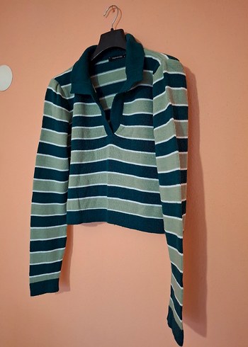 Çizgili Yeşil Kadın Triko Kazak - Görsel 2