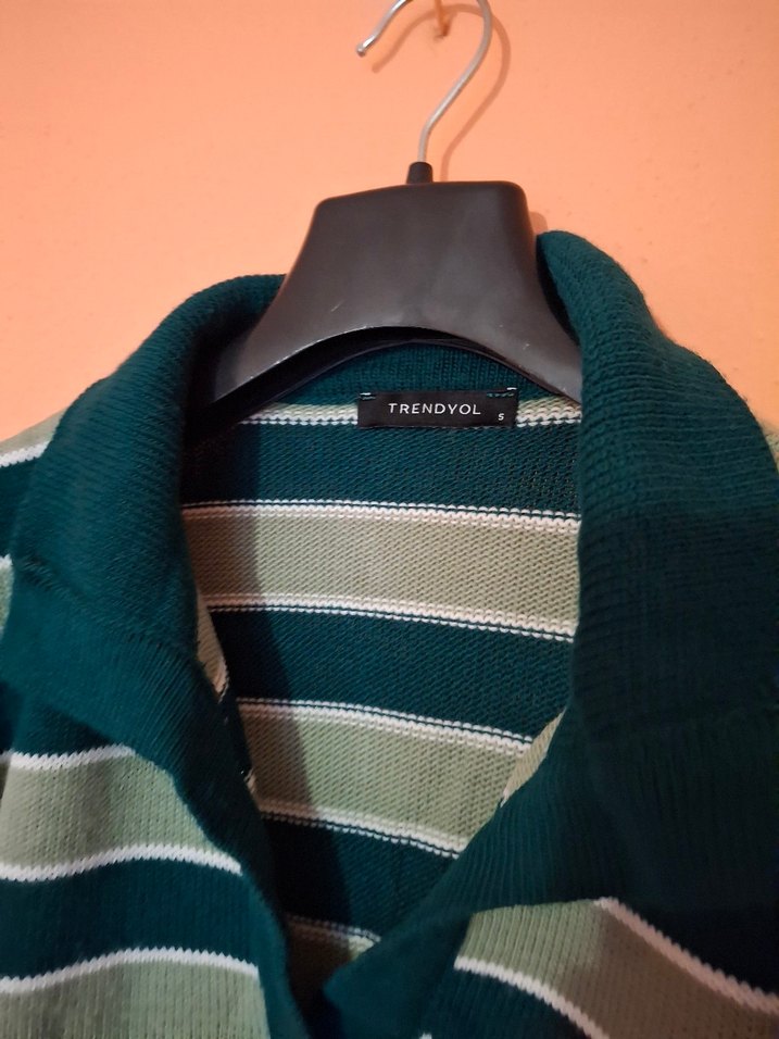 Çizgili Yeşil Kadın Triko Kazak - Görsel 4