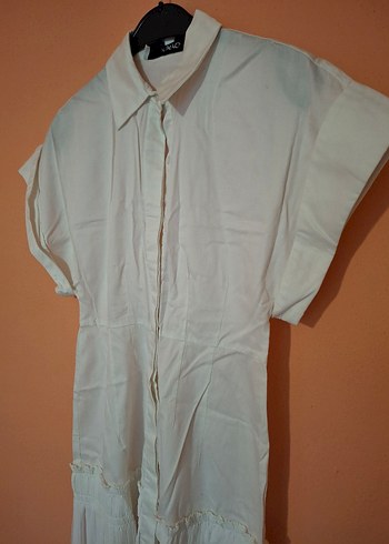 Beyaz Düğmeli Kısa Kollu Kadın Gömlek - Görsel 5