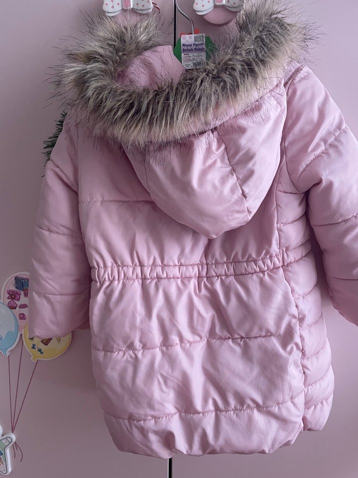 Kürklü Pembe Kız Çocuk Mont - Görsel 3