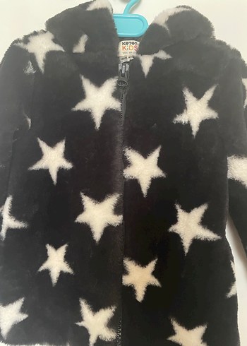 Kız Çocuk Yıldız Desenli Kürklü Siyah Mont - Görsel 4