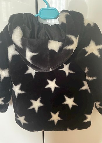 Kız Çocuk Yıldız Desenli Kürklü Siyah Mont - Görsel 2