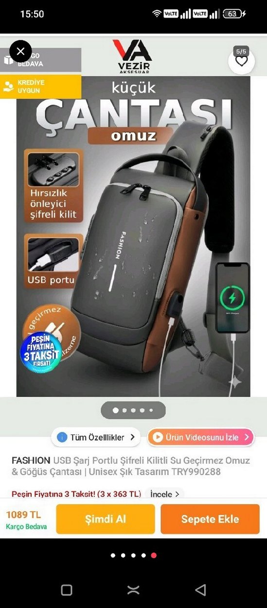 Kahverengi Baskılı Erkek Omuz Çantası - Görsel 3