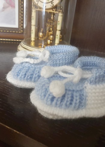 Mavi Örgü Bebek Patik - Görsel 2