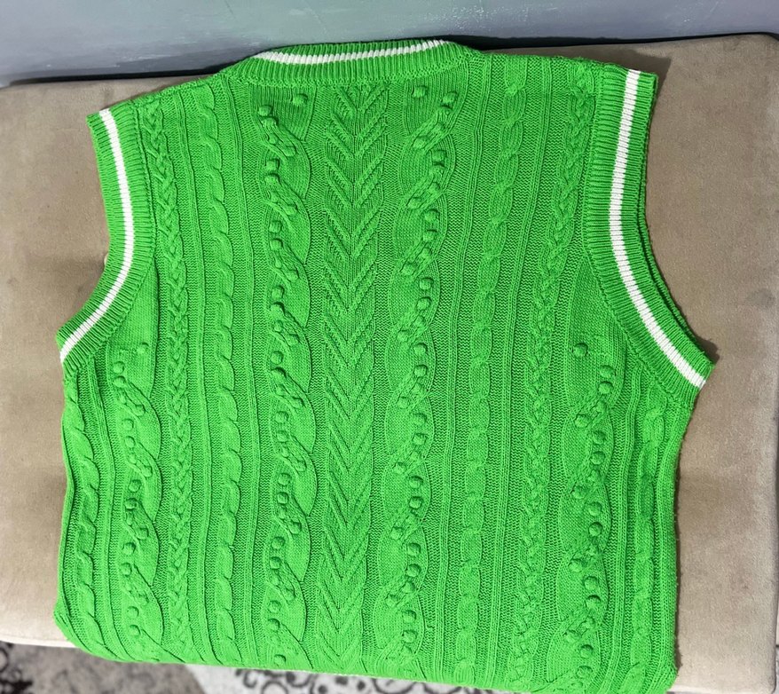 Yeşil V Yaka Örgü Kadın Süveter - Görsel 2
